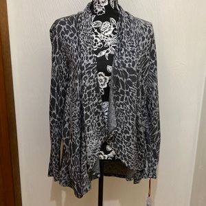 NEW Ruby Rd lightweight Gray and silver animal print drape cardigan sweater Med